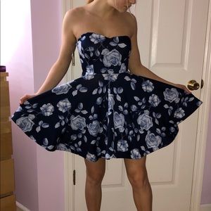 Fit and Flare Blue Flower Dress
